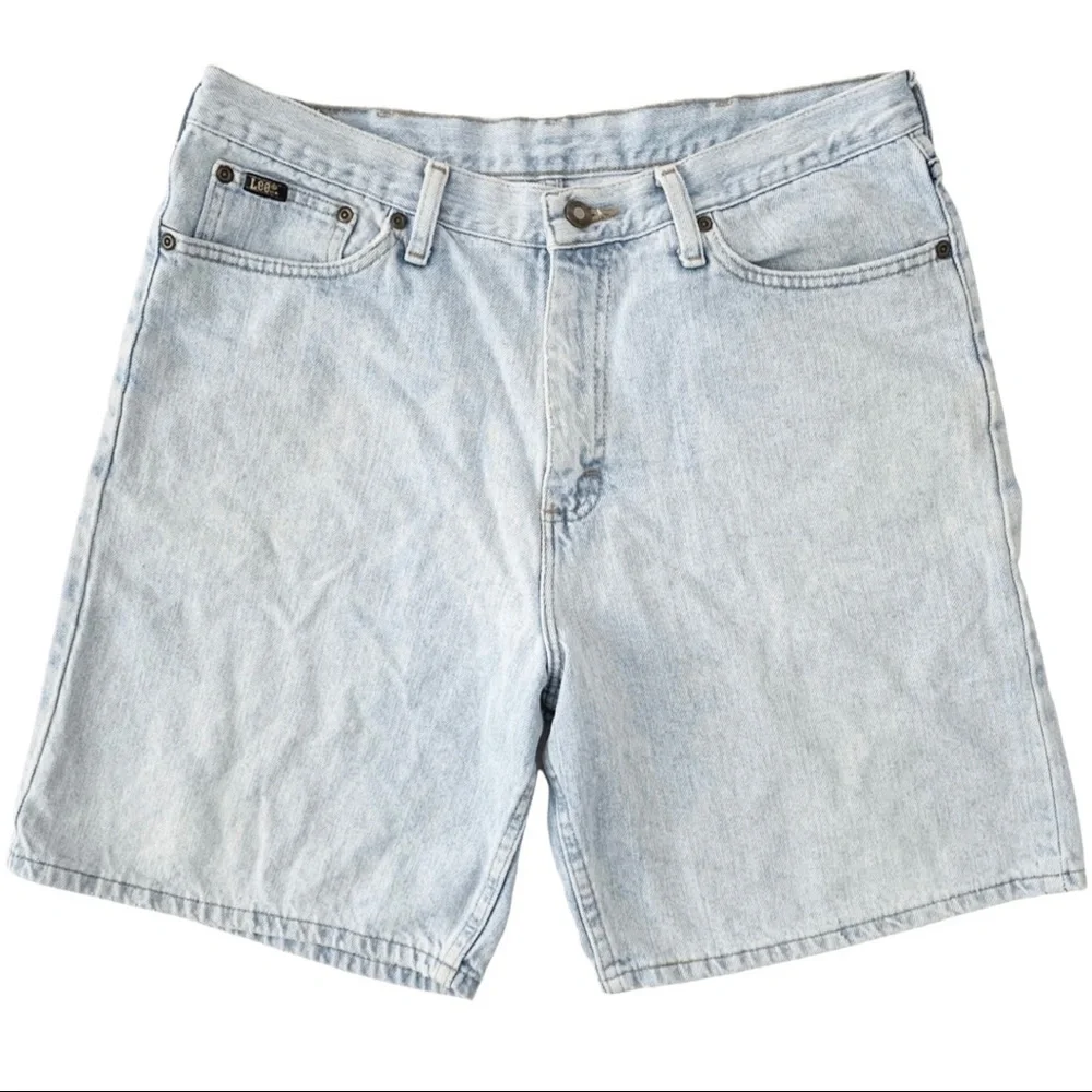 Vintage LEE High Waist Loose Fit Denim Bermuda Mom Shorts Retro Light Wash XL